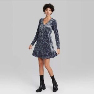 Wild Fable Floral Velvet Ruffle Dress